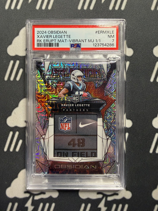 2024 Obsidian Xavier Legette Rk Erupt Mat Vibrant 1 of 1 PSA 7