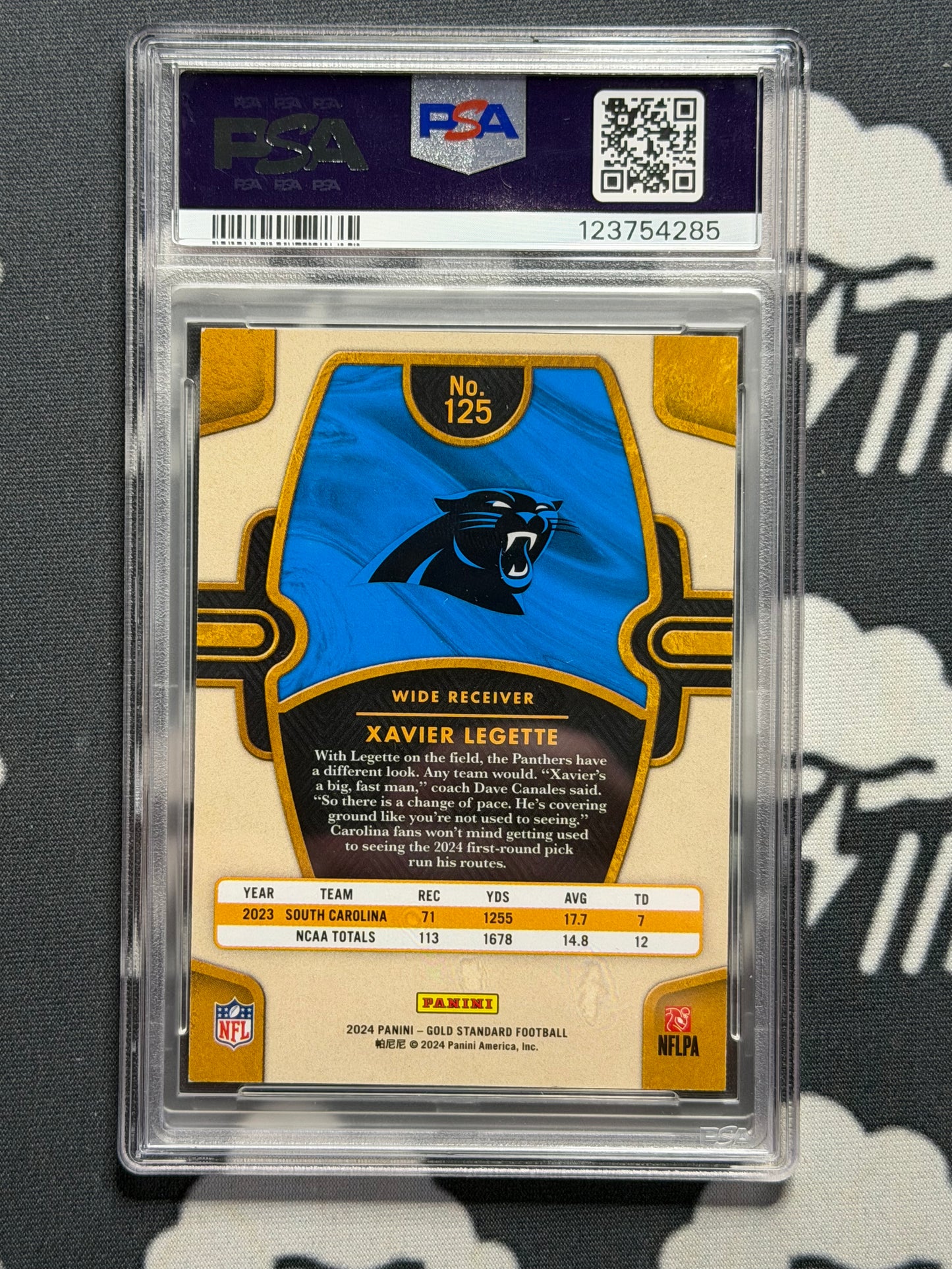 2024 Gold Standard Xavier Legette Black 1 of 1 PSA 8