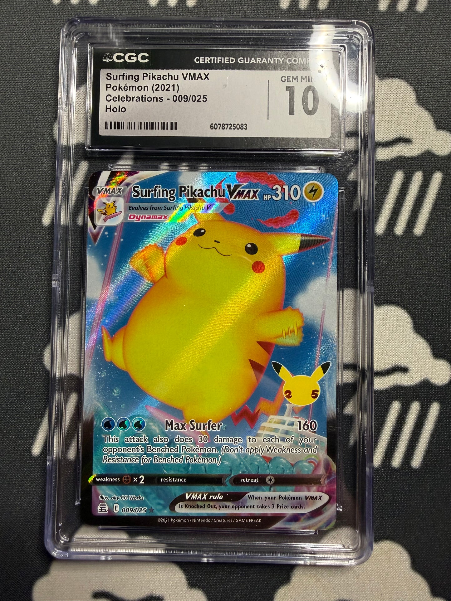 2021 Pokemon Surfing Pikachu VMAX Celebrations Holo CGC 10